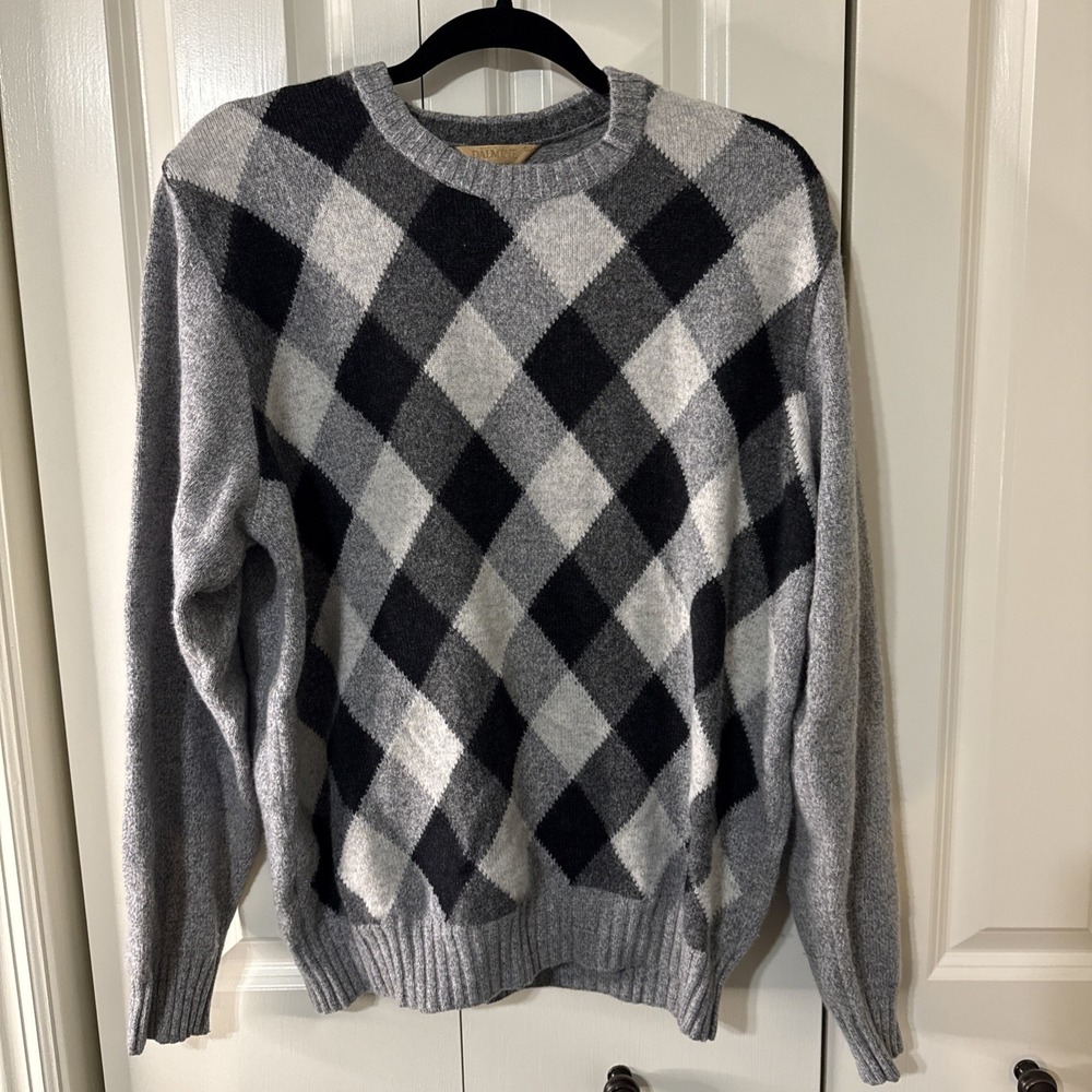 Men's Dalmine Made In Italy Wool & Cashmere Argyle Sweater Size 50 US Large